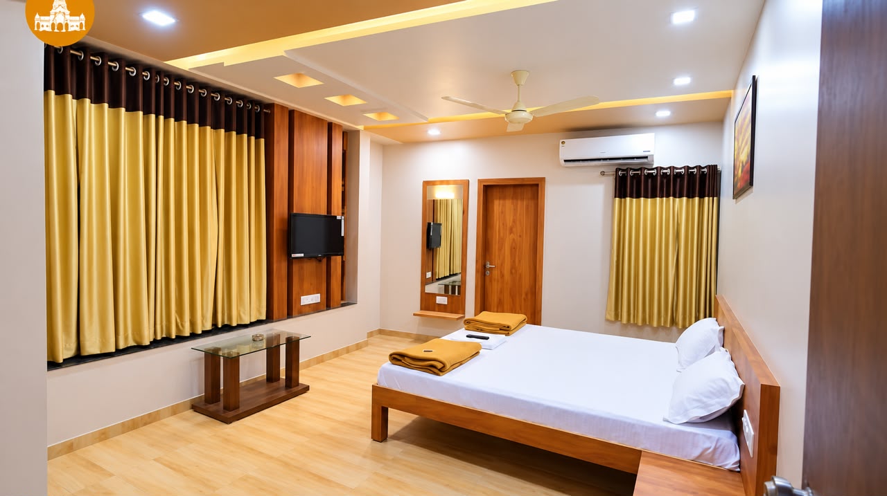 Double bed deluxe AC room at Ganga Sadan Srisailam